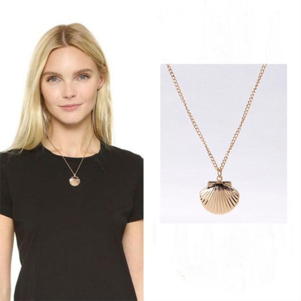 π Awesome Metallic Sea Shell Photo Locket Available In Gold Rose Gold Or Silver - Picture 4 of 8
